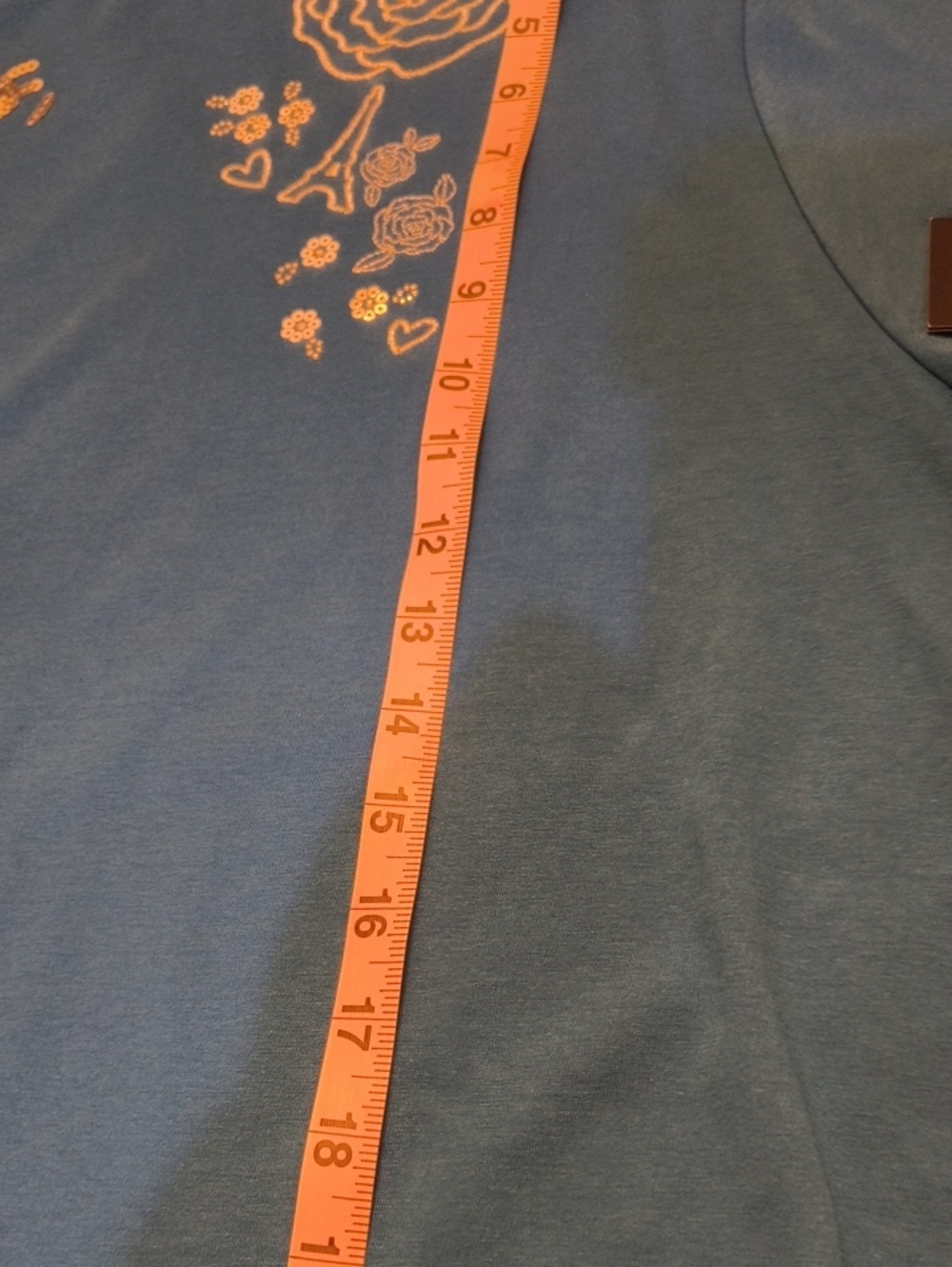 Karl Lagerfeld Turquoise Blue Rhinestone Script Tee - Picture 10 of 12